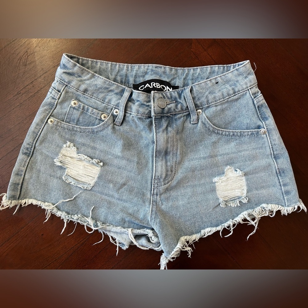 Carbon Light Blue Distressed Jean Shorts